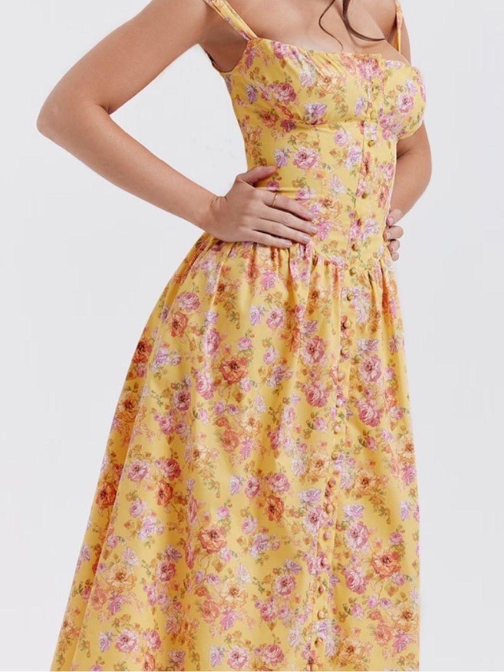 House of CB Tatiana Floral Yellow Dress - Size Small